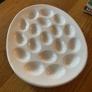 Large Vintage White Ceramic Deviled Egg Platter
